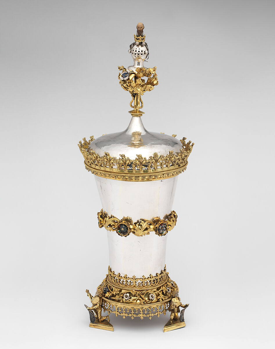 Covered Beaker, Hans Greiff (German, active ca. 1470–died 1516 Ingolstadt), Silver, gilded silver, enamel, and cold enamel, German 