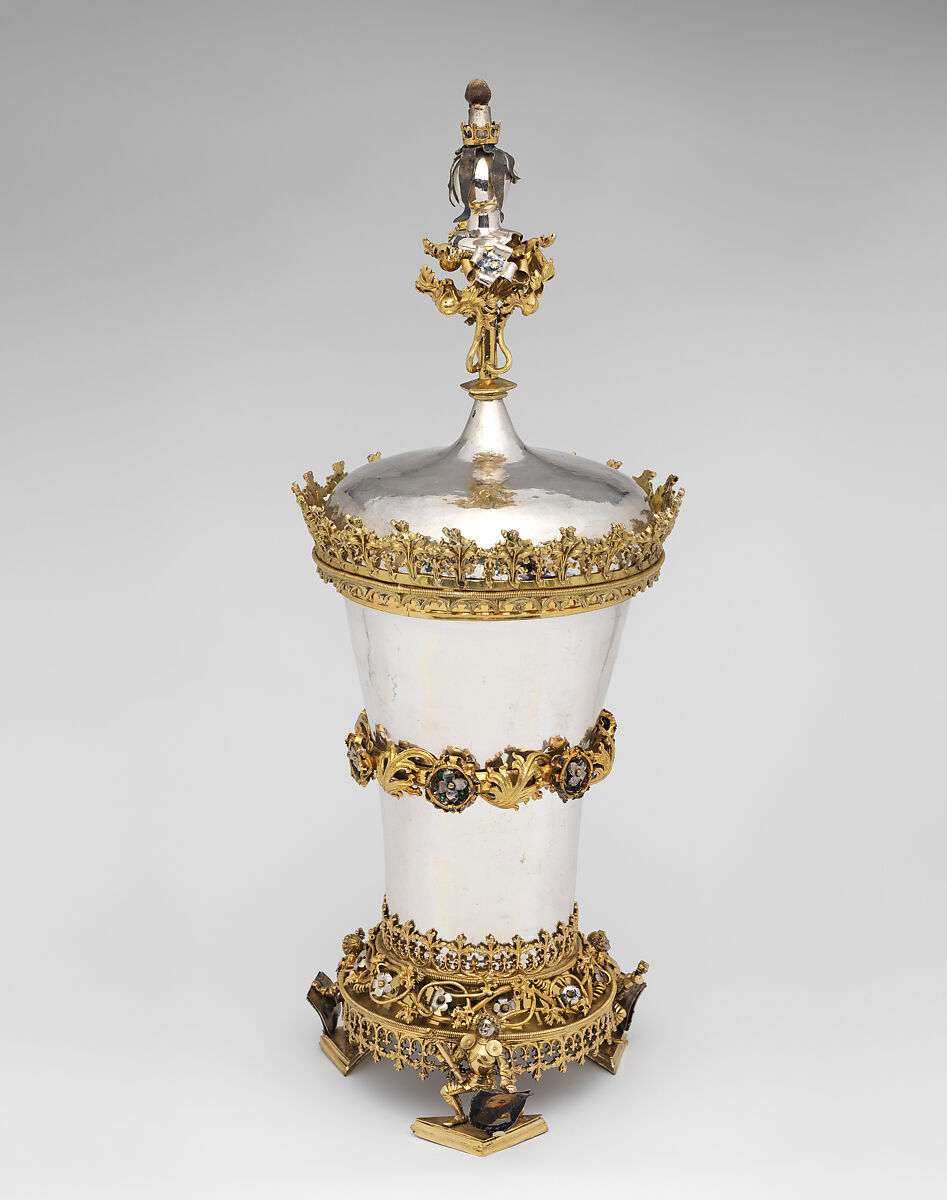 Covered Beaker, Hans Greiff (German, active ca. 1470–died 1516 Ingolstadt), Silver, gilded silver, enamel, and cold enamel, German