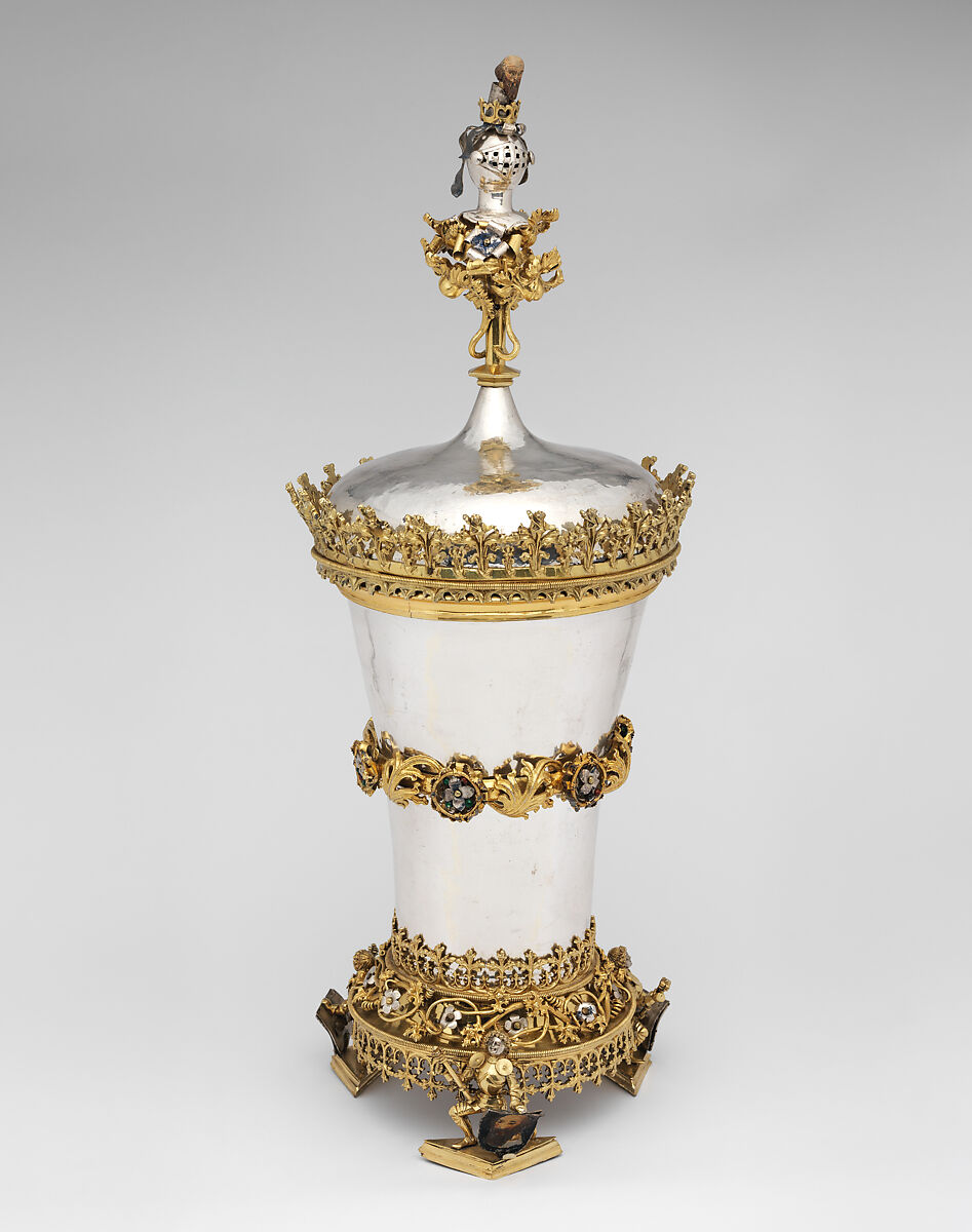 Covered Beaker, Hans Greiff (German, active ca. 1470–died 1516 Ingolstadt), Silver, gilded silver, enamel, and cold enamel, German