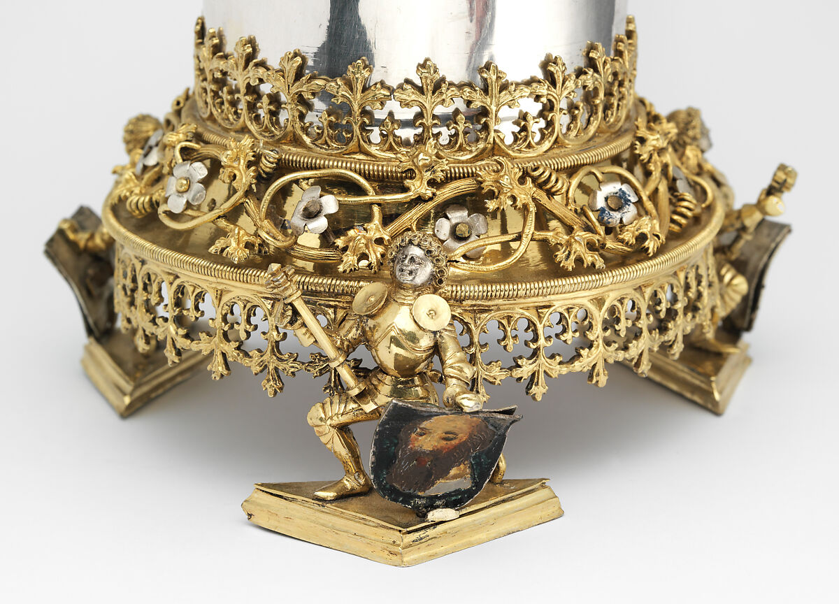 Covered Beaker, Hans Greiff (German, active ca. 1470–died 1516 Ingolstadt), Silver, gilded silver, enamel, and cold enamel, German