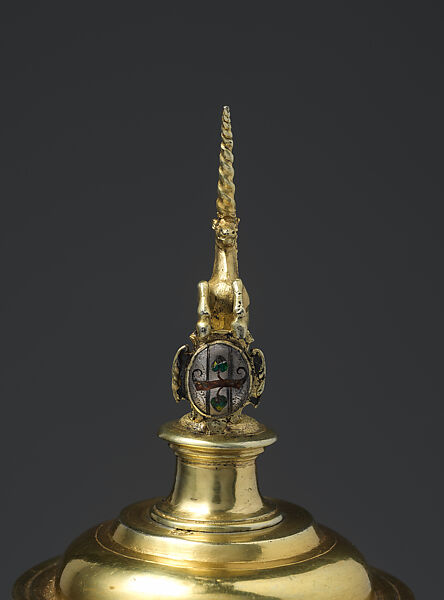 Covered Goblet, Narwhal tooth, gilded silver, and enamel, German