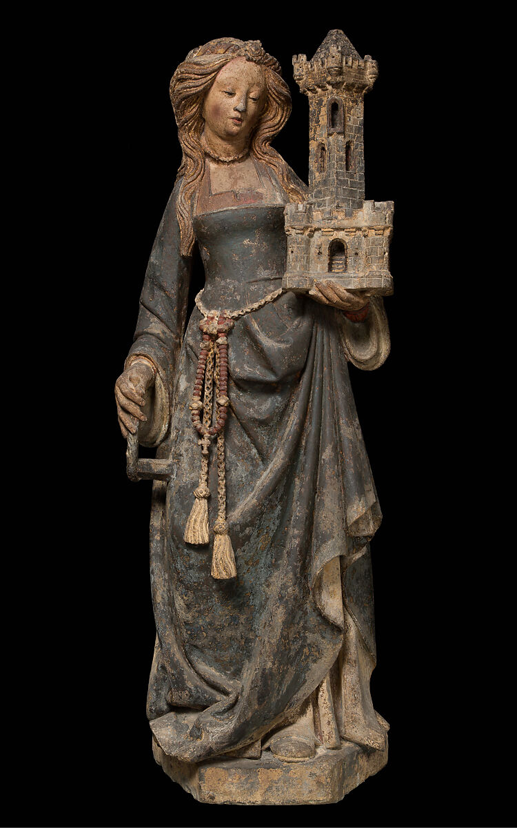 Saint Barbara, Limestone, paint, gilt, North French 