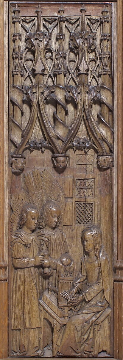 Panel with Angels Visiting the Virgin in the Temple, Oak, French 