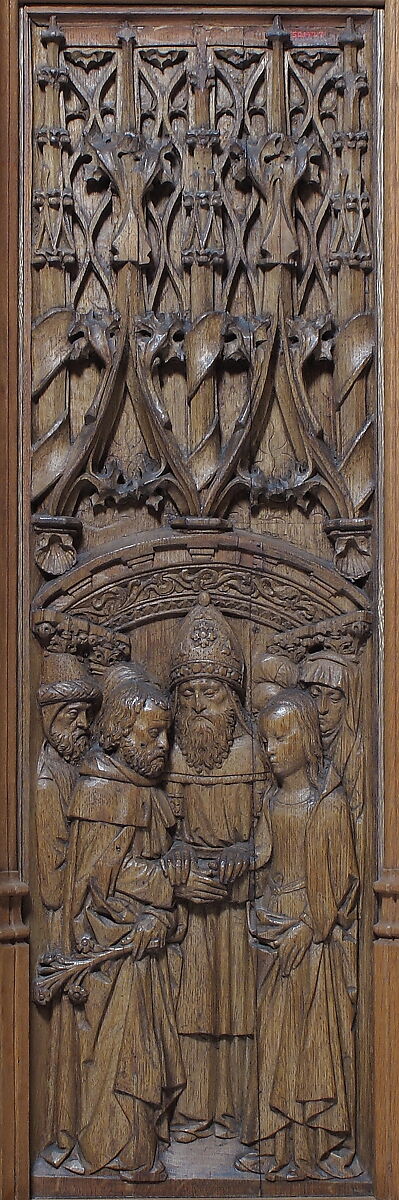 Panel with the Marriage of the Virgin and Joseph, Oak, French 