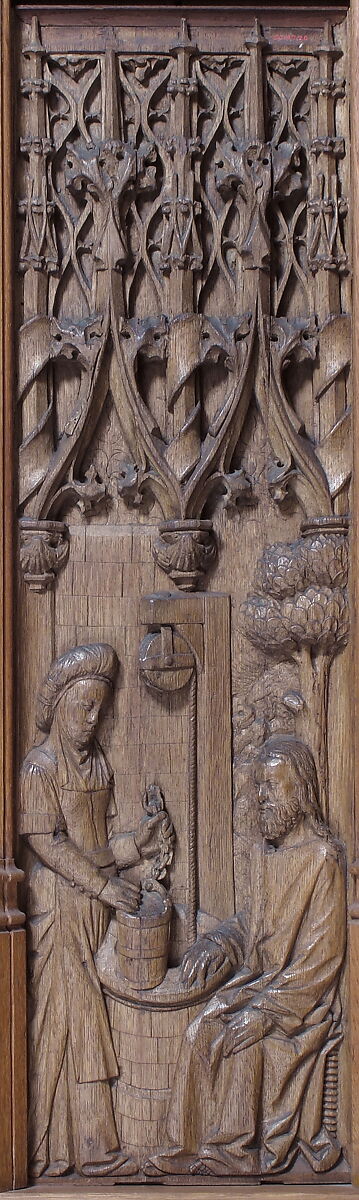Panel with Christ and the Woman of Samarra, Oak, French 