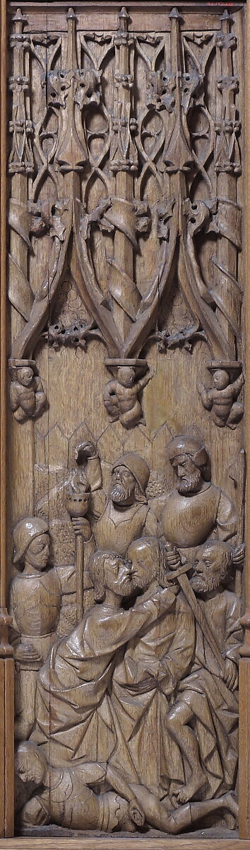Panel with the Kiss of Judas, Oak, French 