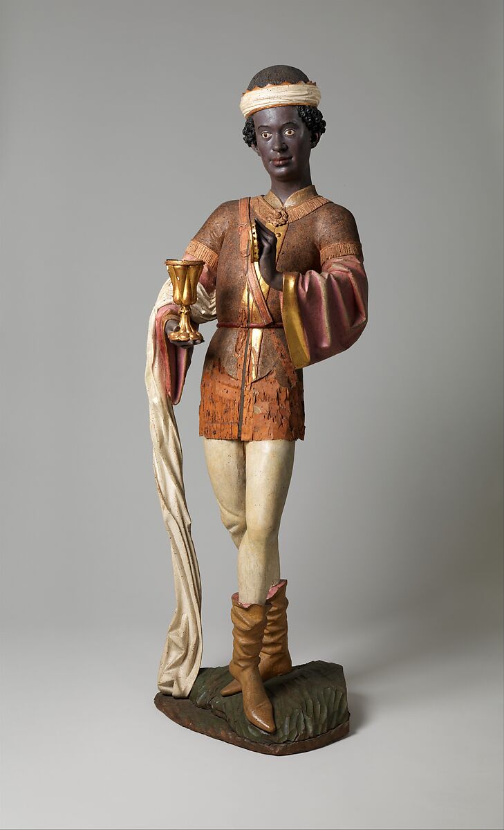 African Magus, one of the Three Kings from an Adoration Group, Maple, paint and gilt, German 