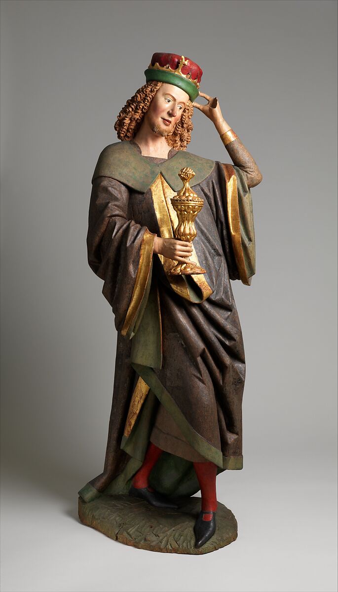 Balthasar of the Three Kings from an Adoration Group, Poplar, paint and gilt, German 