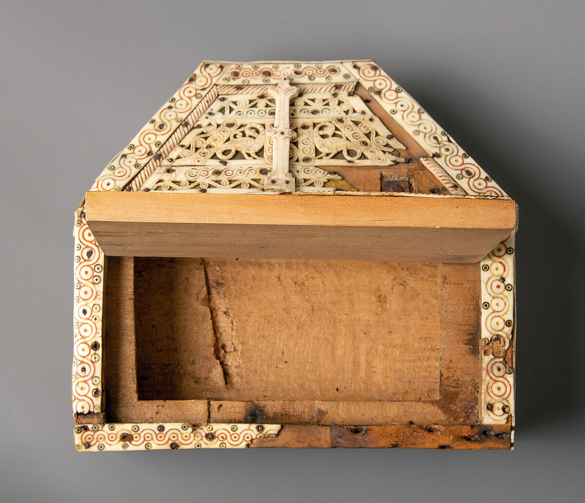 Bursa Reliquary, Bone, paint, copper gilt, iron brads, and sycamore wood, North Italian