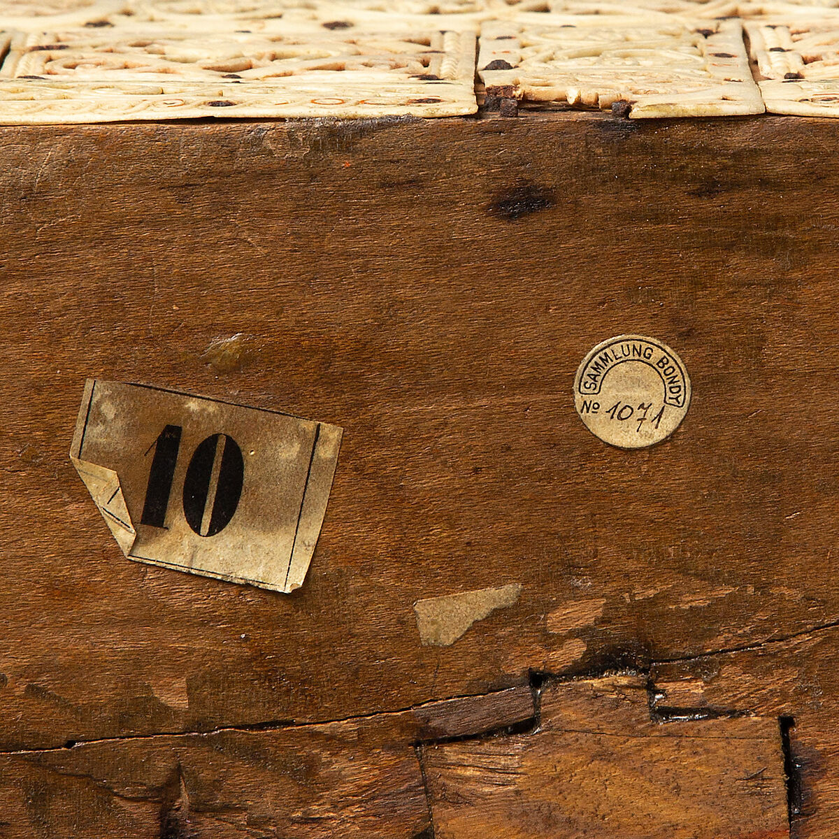 Bursa Reliquary, Bone, paint, copper gilt, iron brads, and sycamore wood, North Italian