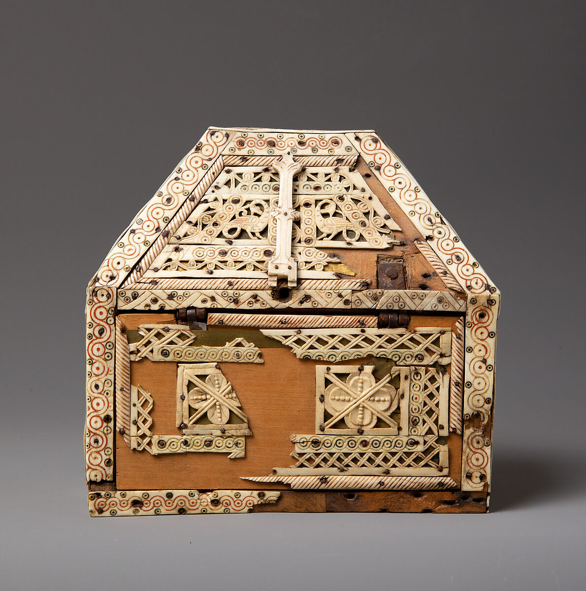 Bursa Reliquary, Bone, paint, copper gilt, iron brads, and sycamore wood, North Italian
