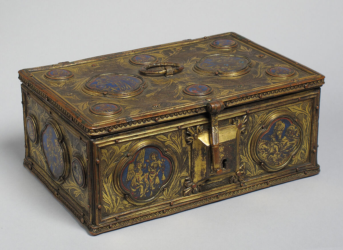 Box with Enamel Plaques, copper gilt, enamel, Austrian 