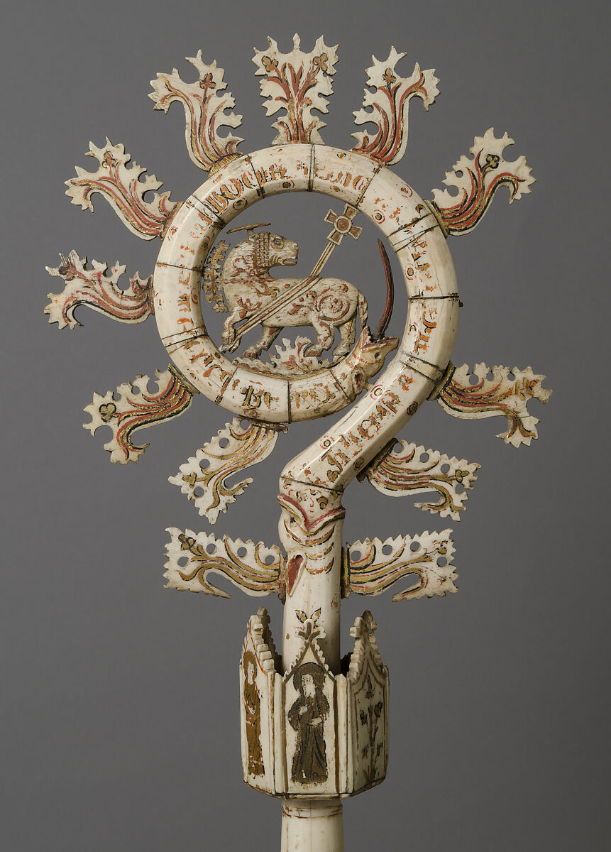 Crozier with Lamb of God, Bone with paint and gold, North Italian 