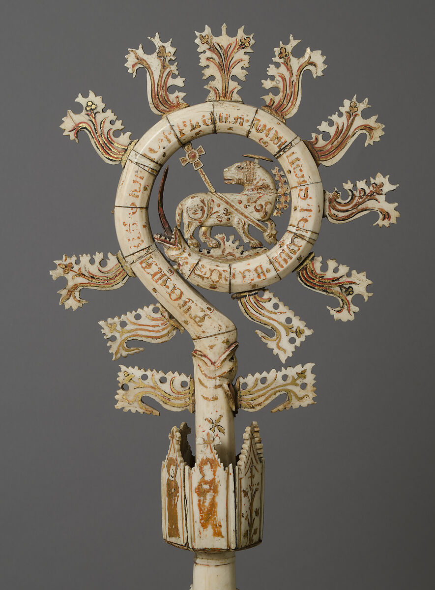 Crozier with Lamb of God, Bone with paint and gold, North Italian