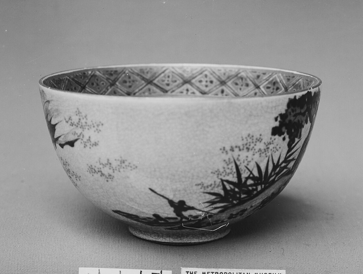 Bowl, Buff ware covered with a finely crackled glaze and decorated with enamels (Satsuma ware), Japan 