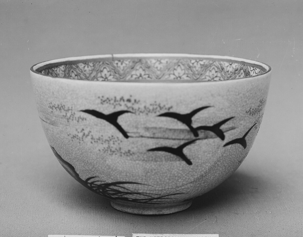 Bowl, Buff ware covered with a finely crackled glaze and decorated with enamels (Satsuma ware), Japan 