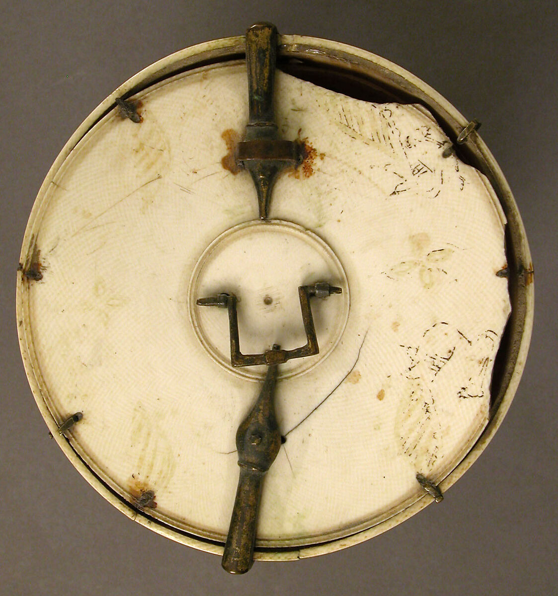 Box with Equestrian Falconers, Elephant ivory with copper alloy mounts, polychromy, Italian