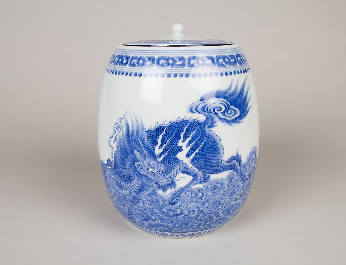 Freshwater Jar with Kirin (Mythical Chimera), Porcelain with underglaze blue decoration (Hirado ware), Japan