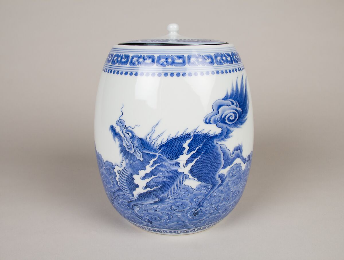 Freshwater Jar with Kirin (Mythical Chimera), Porcelain with underglaze blue decoration (Hirado ware), Japan