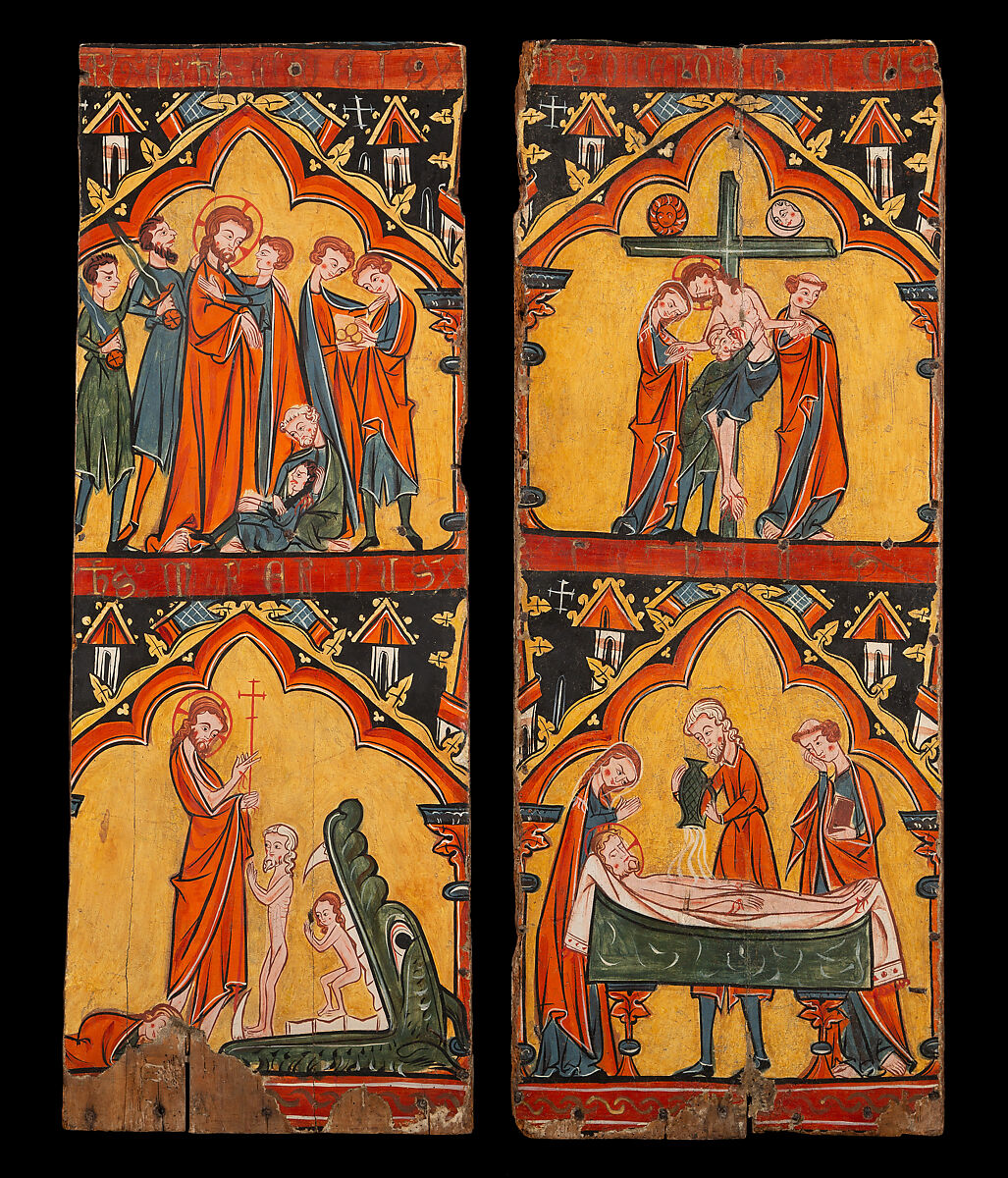 Scenes from the Life of Christ: Arrest of Christ, Christ in Limbo; Descent from the Cross, Preparation of Christ’s Body for His Entombment, Tempera on wood, Spanish 