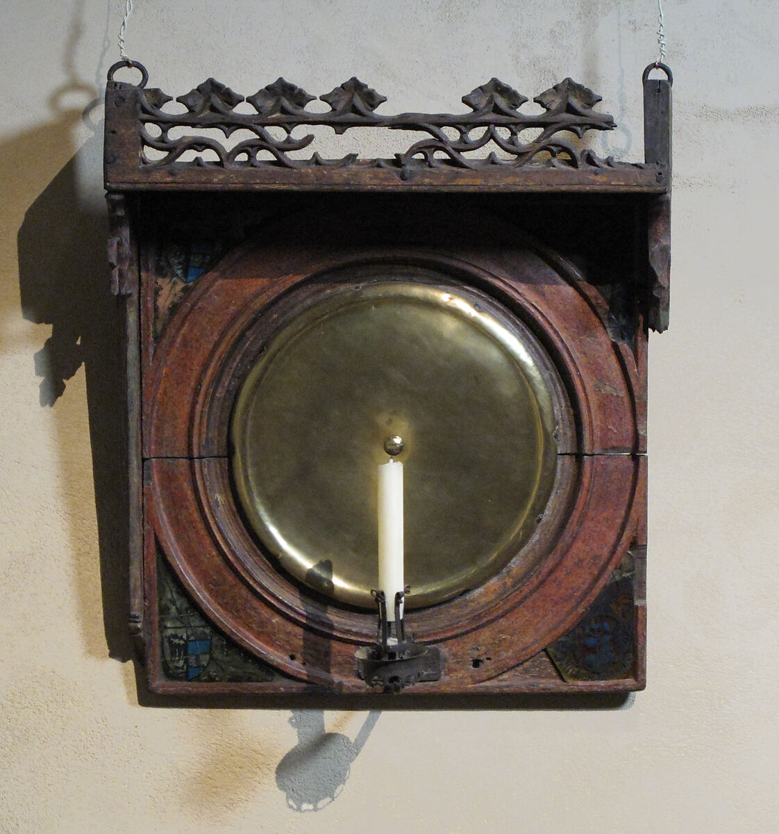 Mirror or Light Reflector, Brass, glass, and paint on oak, German 