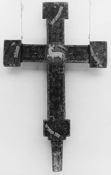 Processional Crucifix, Tempera on canvas over wood, Spanish