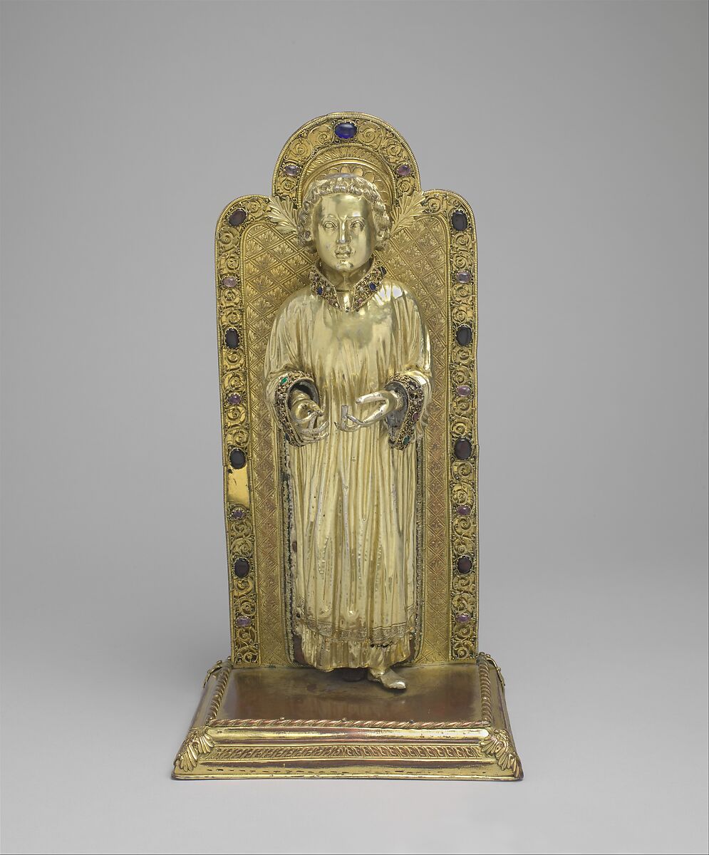 Reliquary of Saint Stephen, silver gilt, copper gilt, semi-precious stones, glass, Mosan 