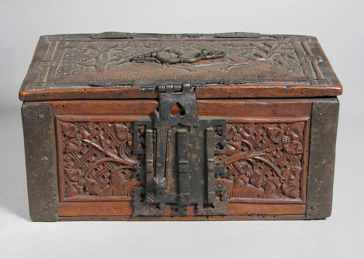 Box with Unicorn, Wood with iron mounts, Northern European 