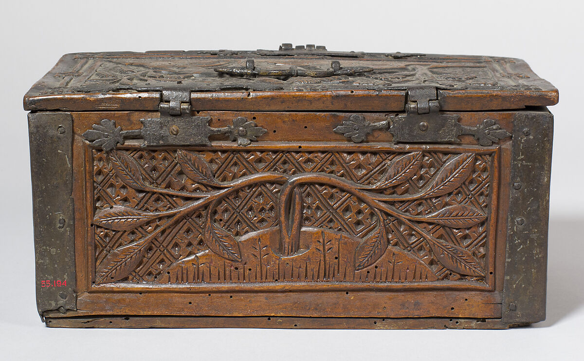 Box with Unicorn, Wood with iron mounts, Northern European