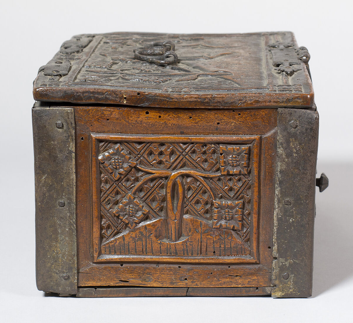 Box with Unicorn, Wood with iron mounts, Northern European