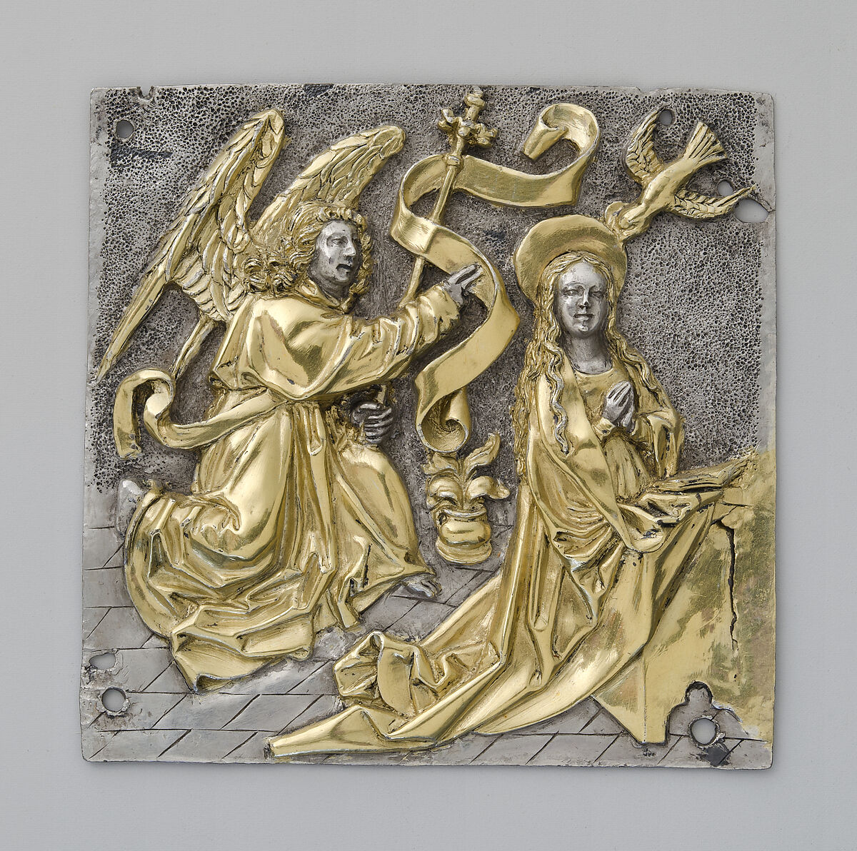Plaque with The Annunciation, Silver and silver gilt, German 