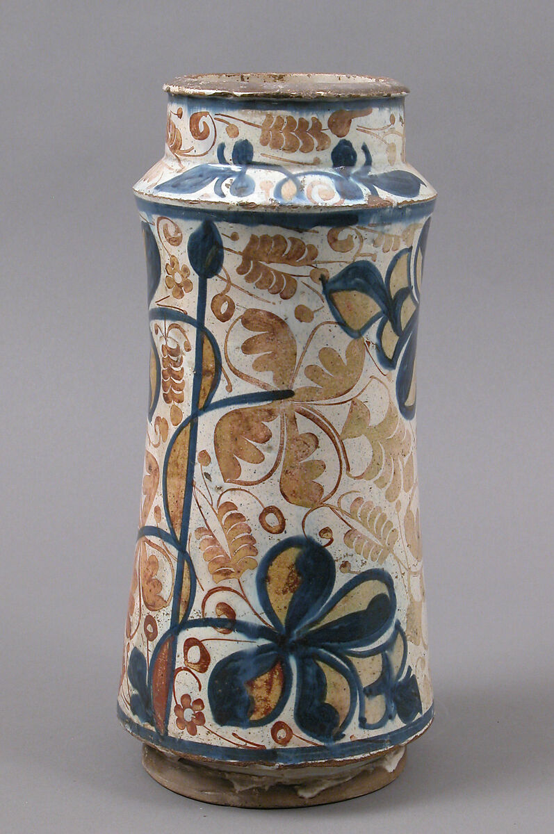 Pharmacy Jar, Tin-glazed earthenware, Spanish 