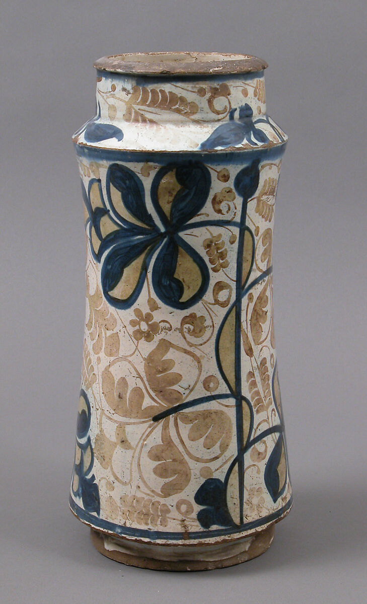 Pharmacy Jar, Tin-glazed earthenware, Spanish