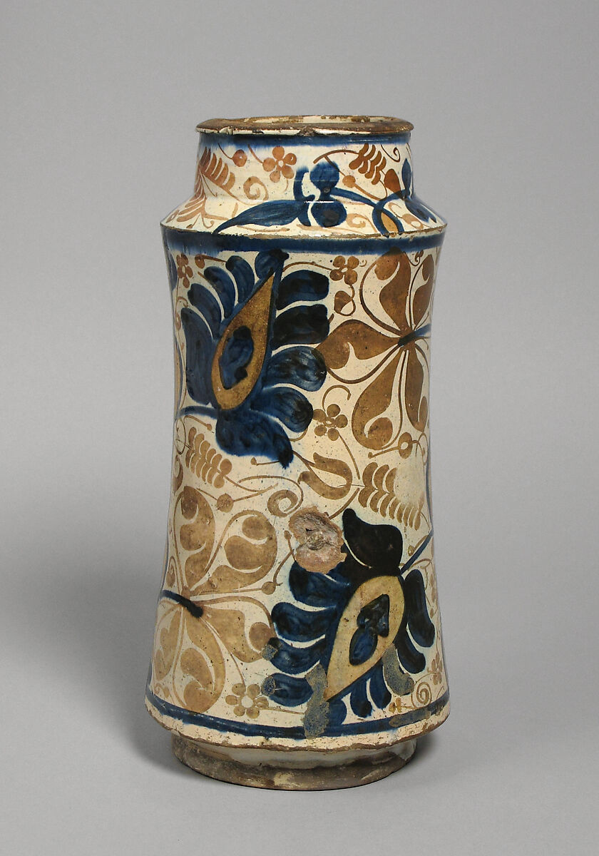 Pharmacy Jar, Tin-glazed earthenware, Spanish