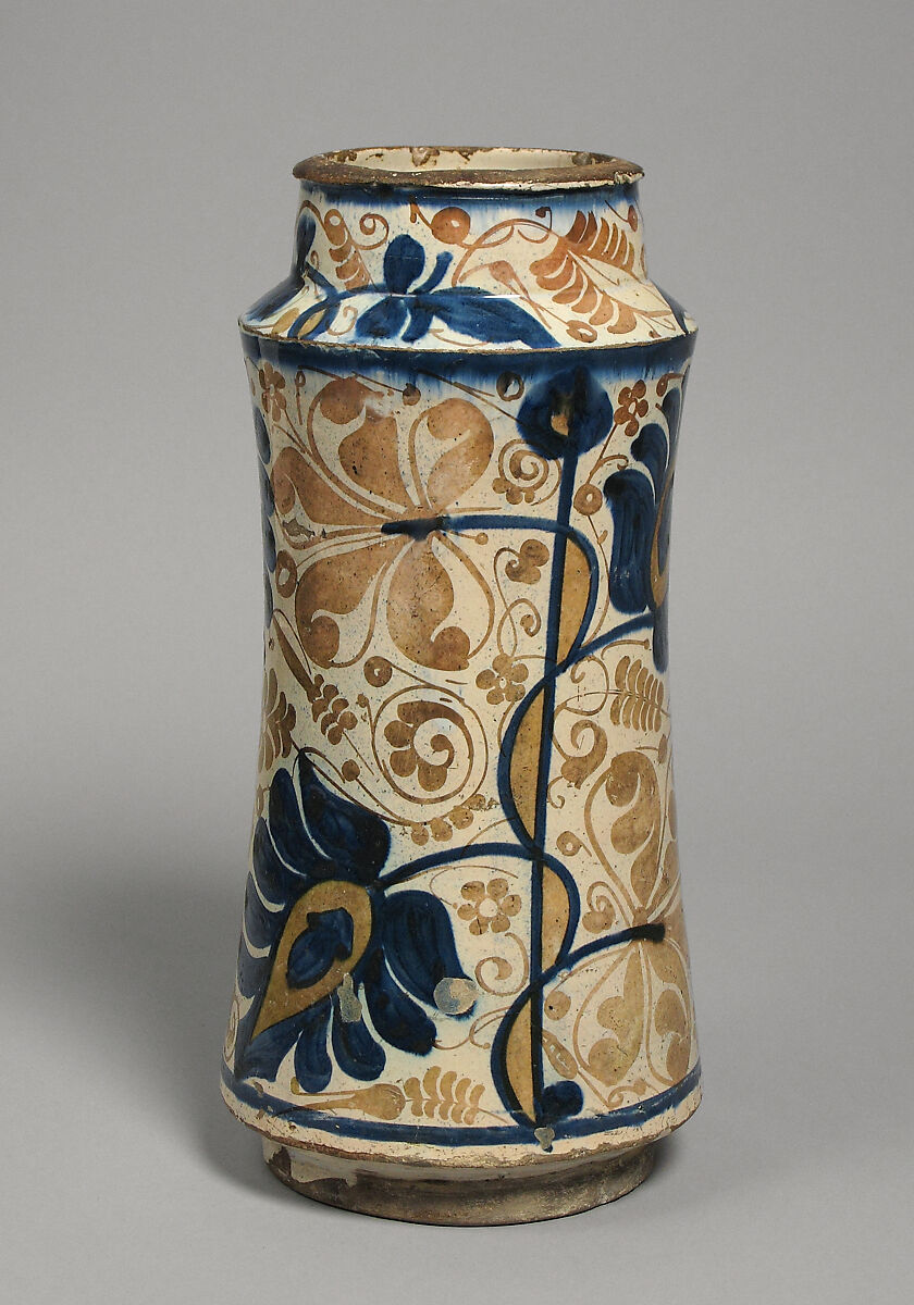 Pharmacy Jar, Tin-glazed earthenware, Spanish