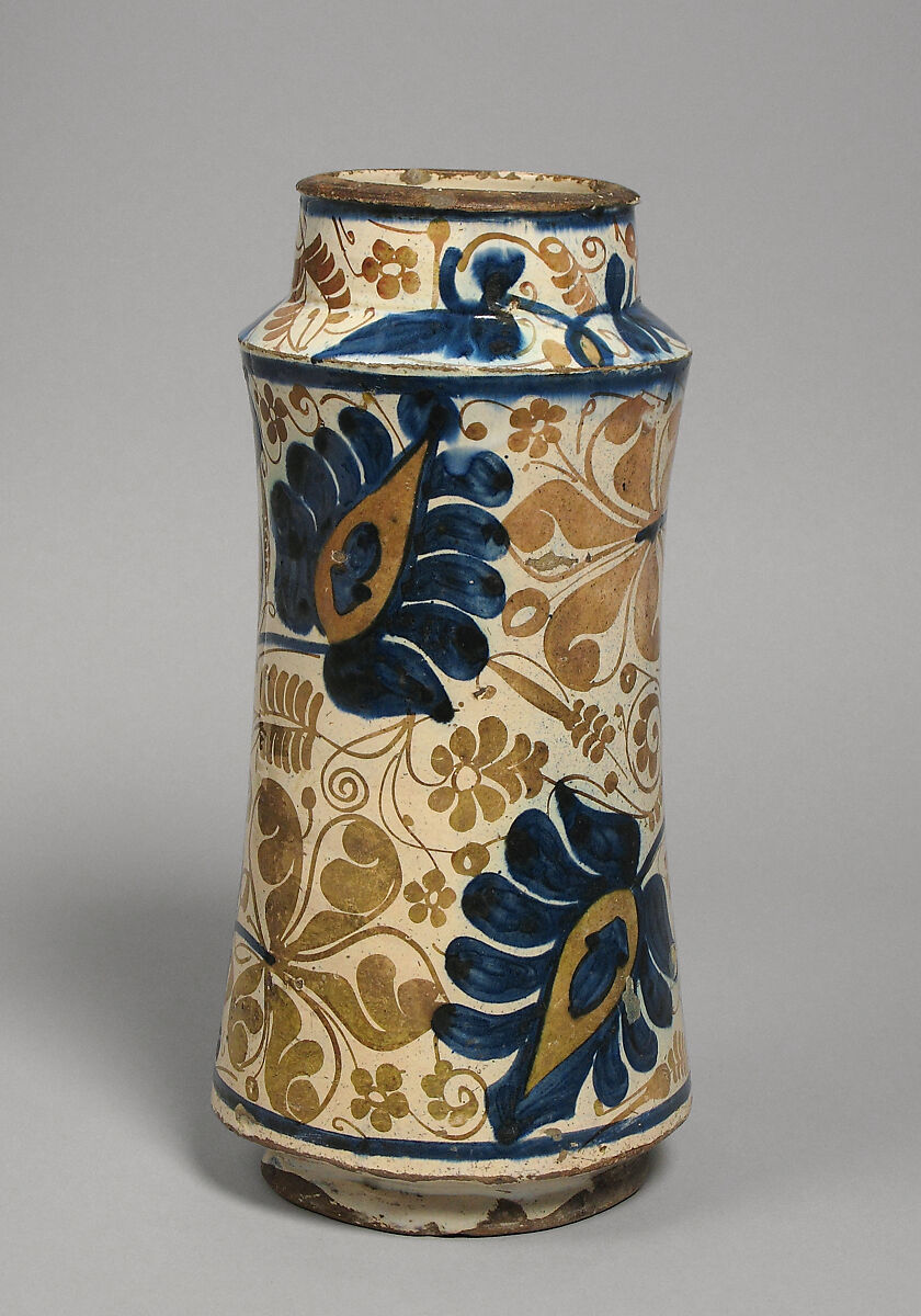 Pharmacy Jar, Tin-glazed earthenware, Spanish