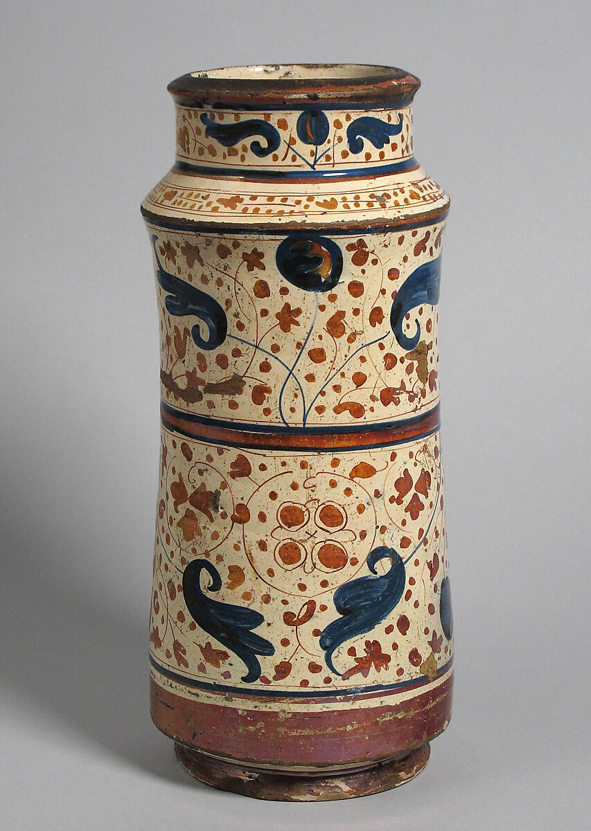 Pharmacy Jar, Tin-glazed earthenware, Spanish 