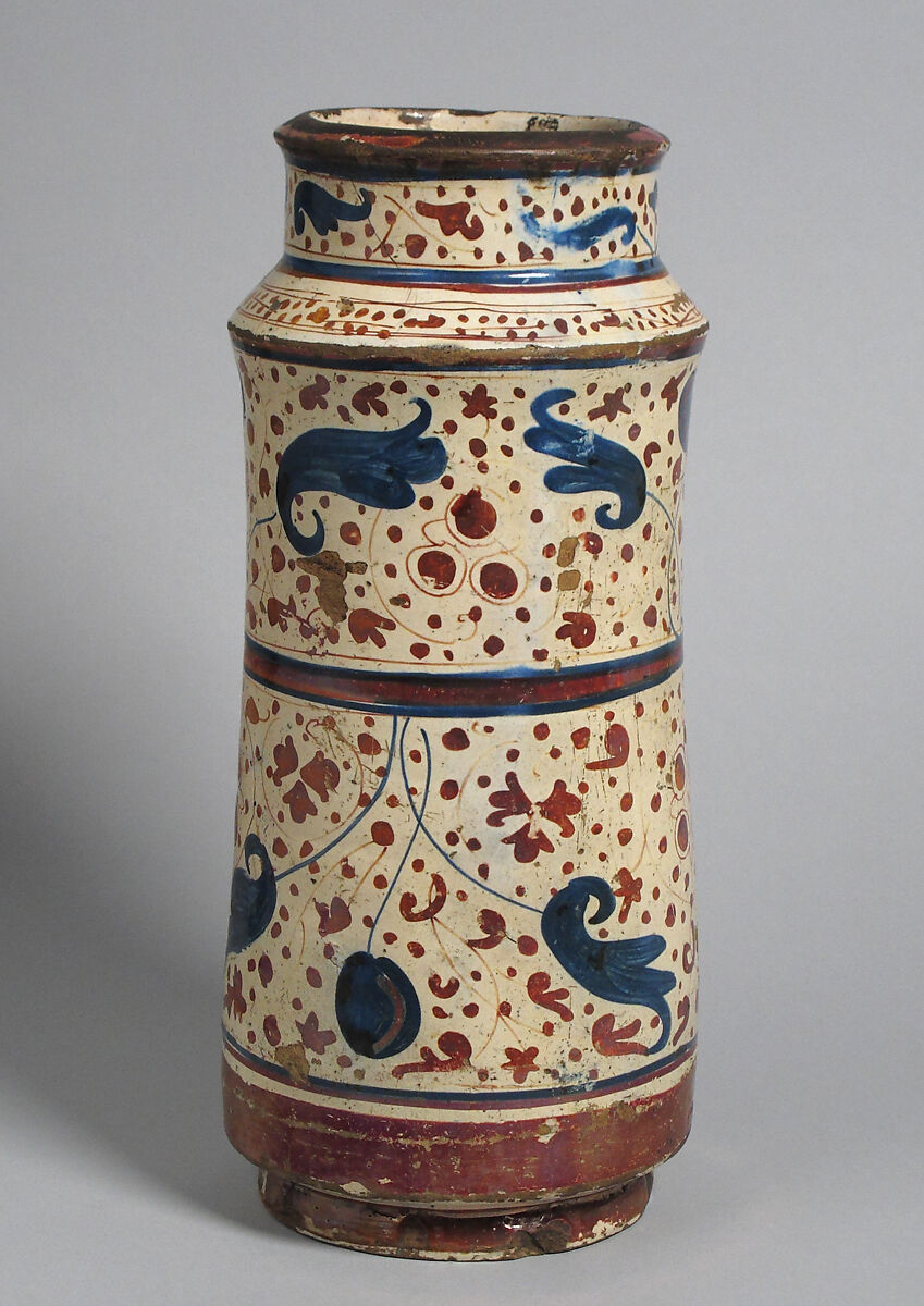 Pharmacy Jar, Tin-glazed earthenware, Spanish