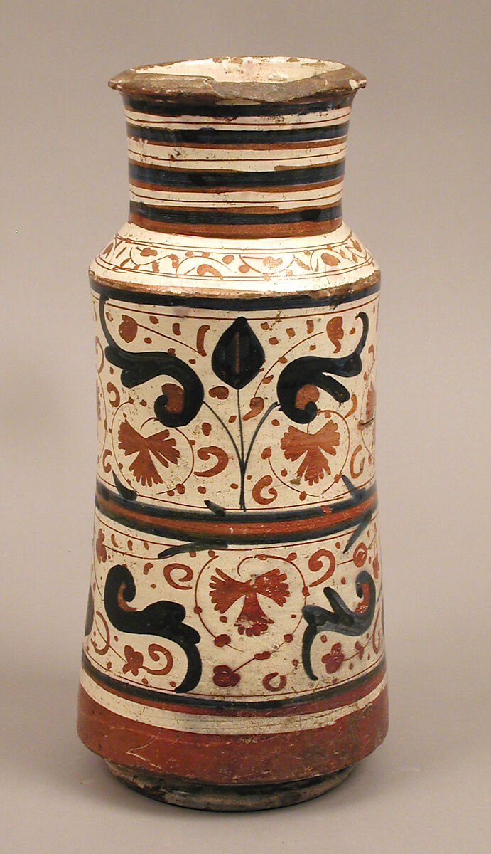 Pharmacy Jar, Tin-glazed earthenware, Spanish