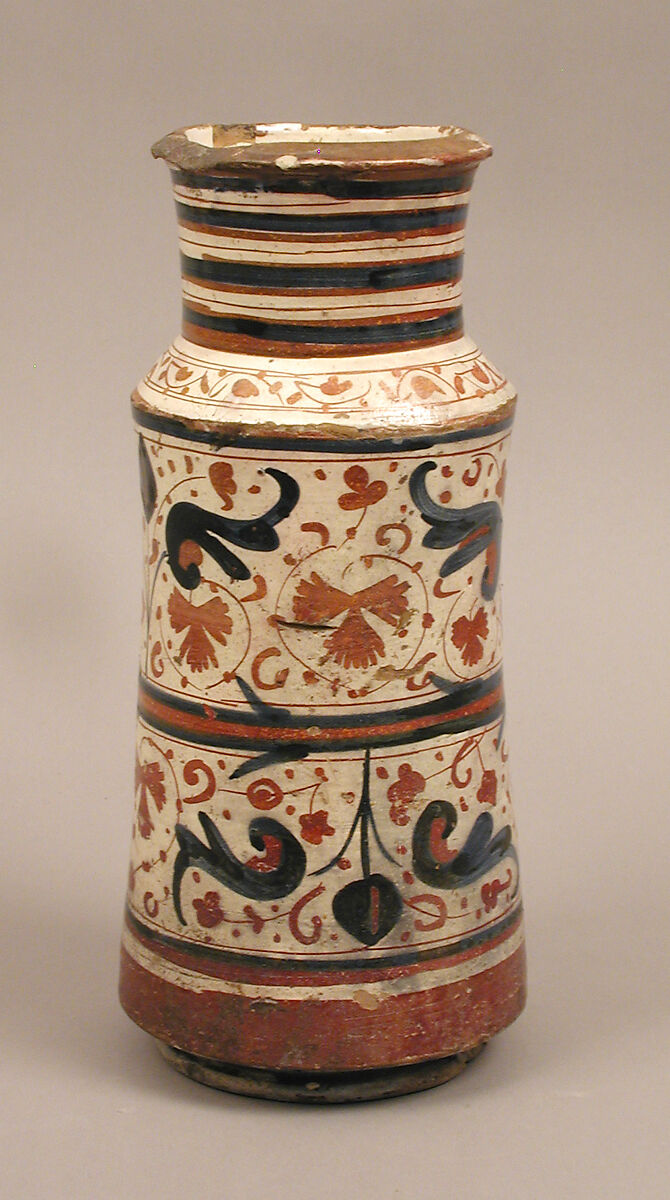 Pharmacy Jar, Tin-glazed earthenware, Spanish