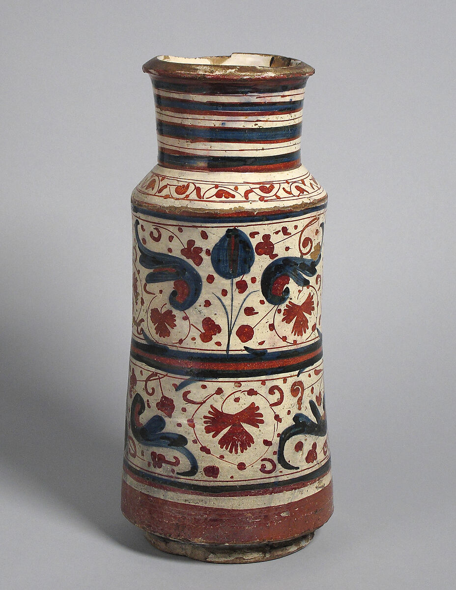 Pharmacy Jar, Tin-glazed earthenware, Spanish 