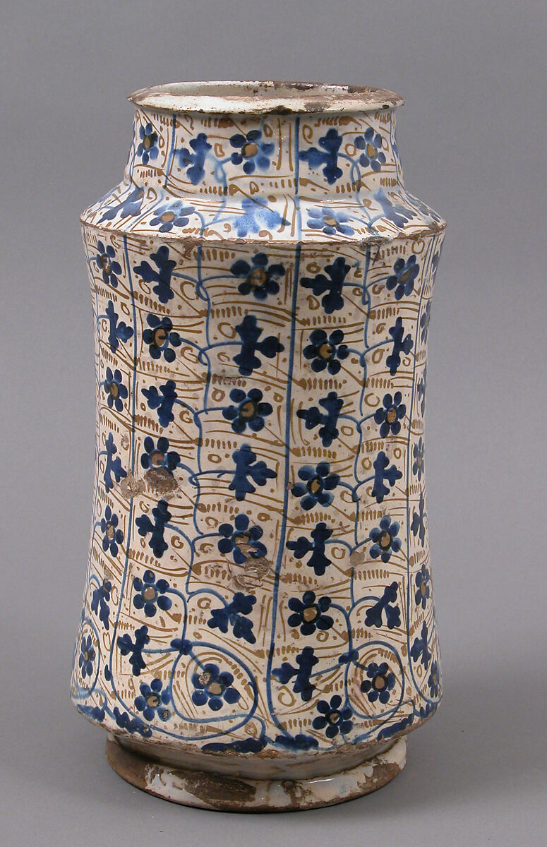 Pharmacy Jar, Tin-glazed earthenware, Spanish 