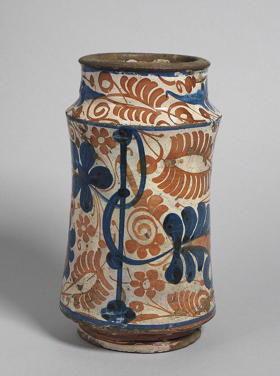 Pharmacy Jar, Tin-glazed earthenware, Spanish 