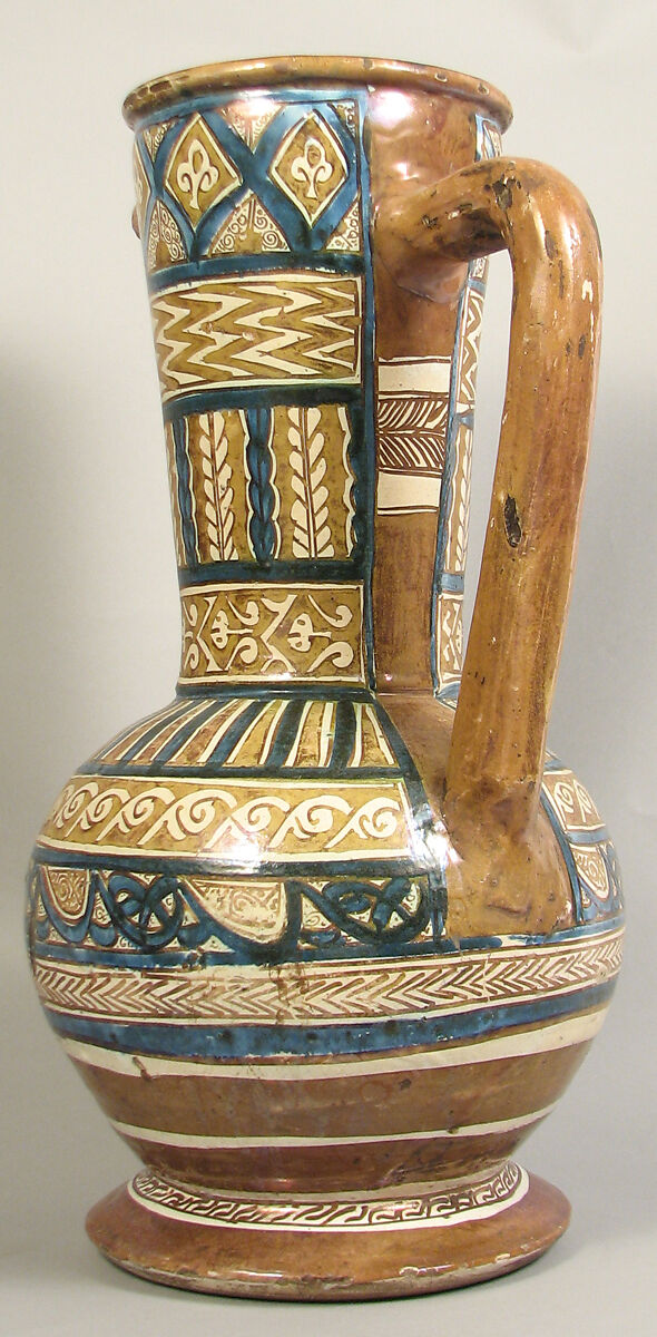 Pitcher, Tin-glazed earthenware, Spanish