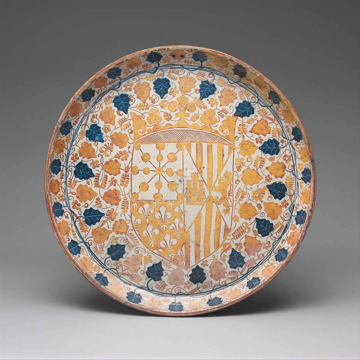 Plate with the Arms of Blanche of Navarre, Tin-glazed earthenware, Spanish 
