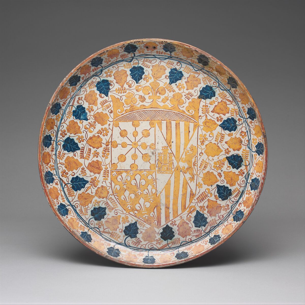 Plate with the Arms of Blanche of Navarre, Tin-glazed earthenware, Spanish