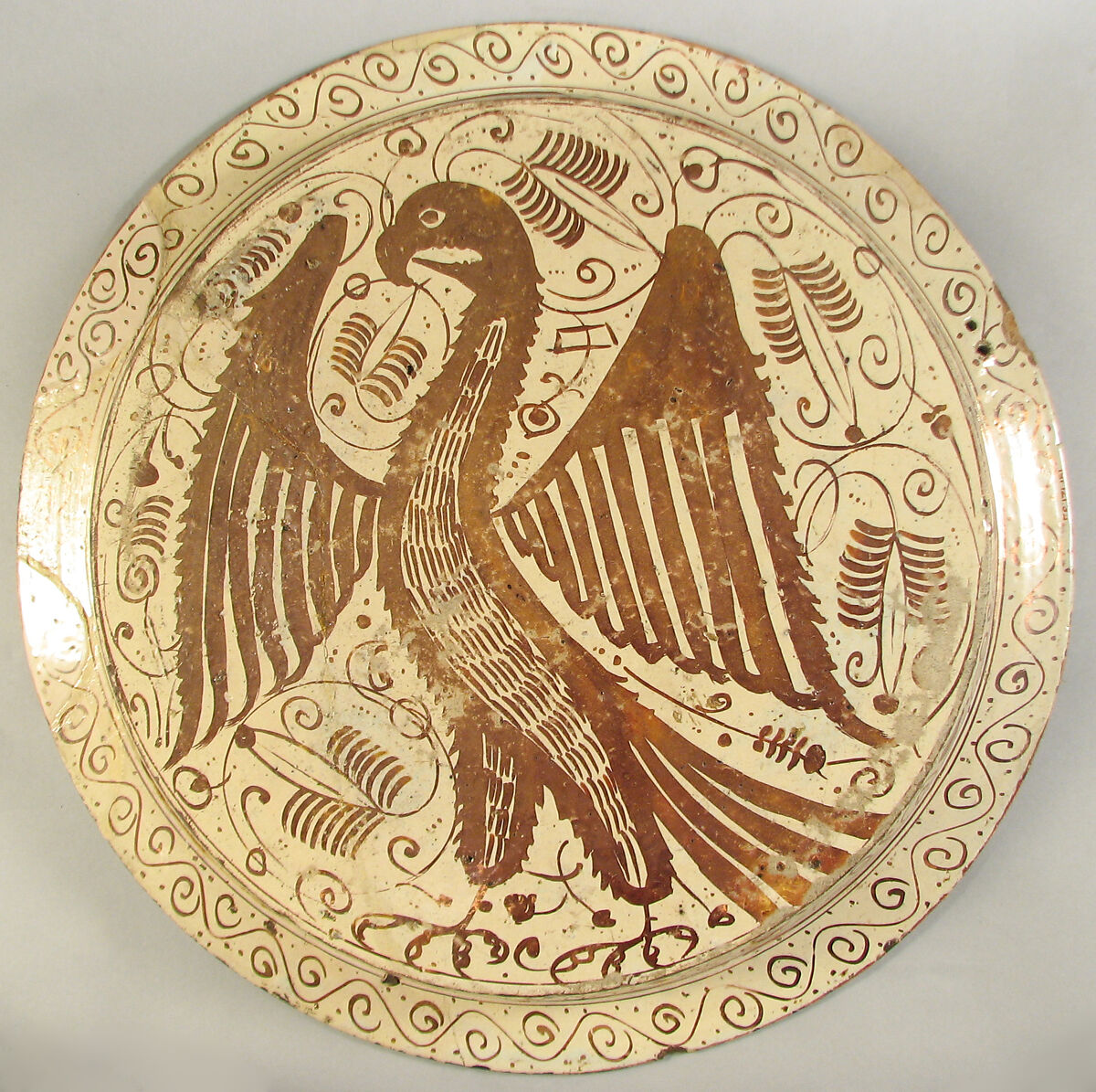Deep Dish with Eagle, Tin-glazed earthenware, Spanish