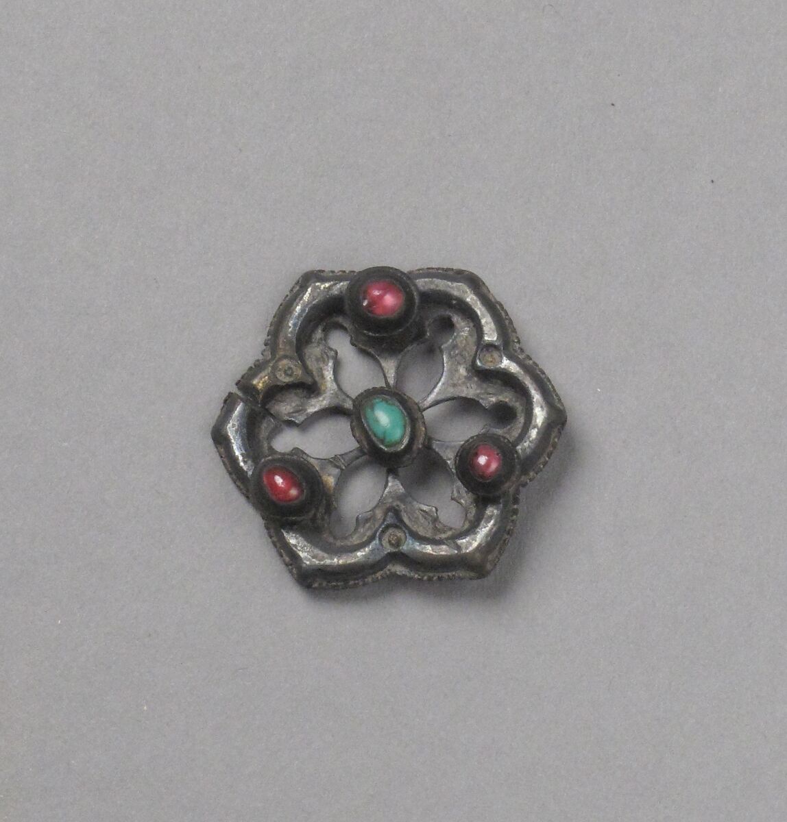 Ring Brooch, Silver, turquoise, glass paste, Western European 