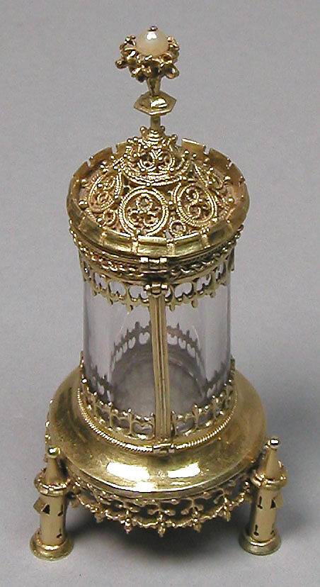 Reliquary, Silver gilt, rock crystal, and pearl, Hungarian