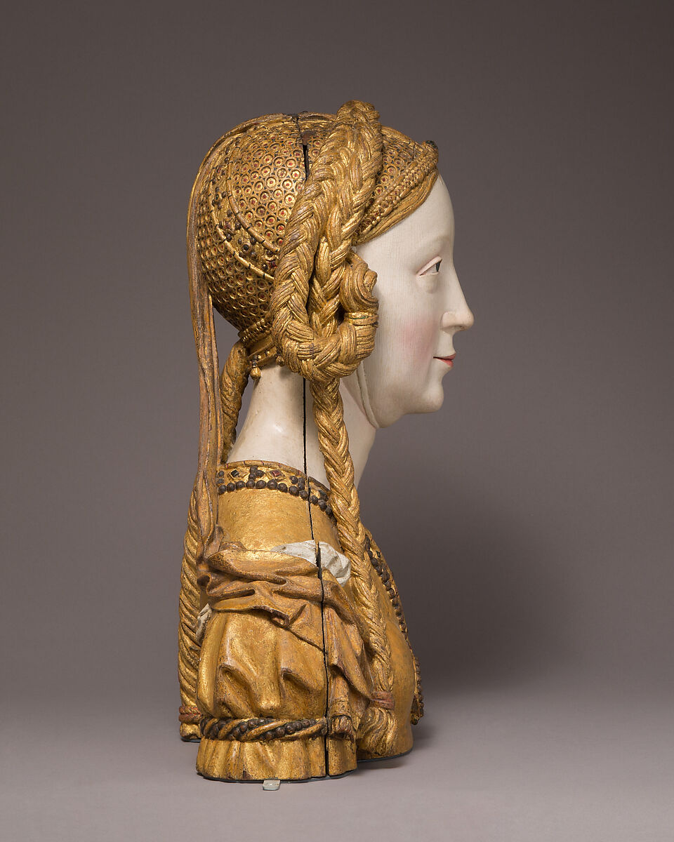 Reliquary Bust of a Female Saint, Oak, paint, gilt, South Netherlandish